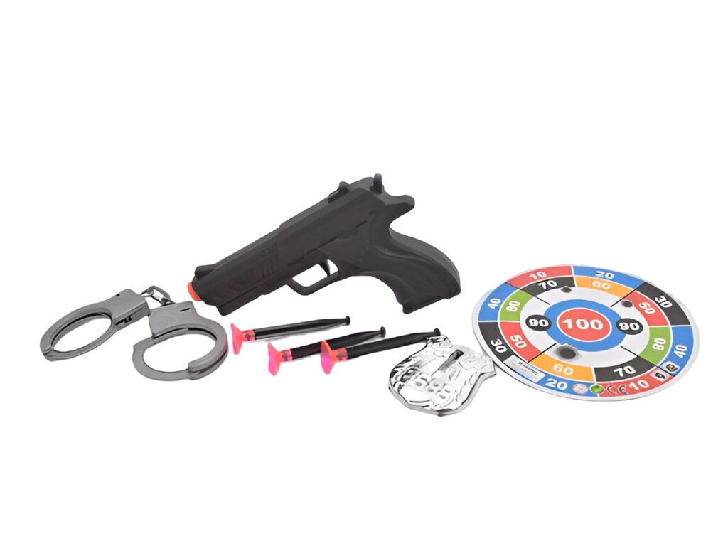 Игровой набор "Меткий стрелок" пистолет,мишень,наручники, значок,пули