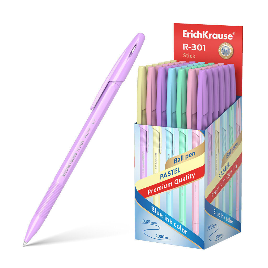 Ручка шар. ЕК R-301 Pastel Stick синяя, 0,7мм, пласт.корп.ассорти