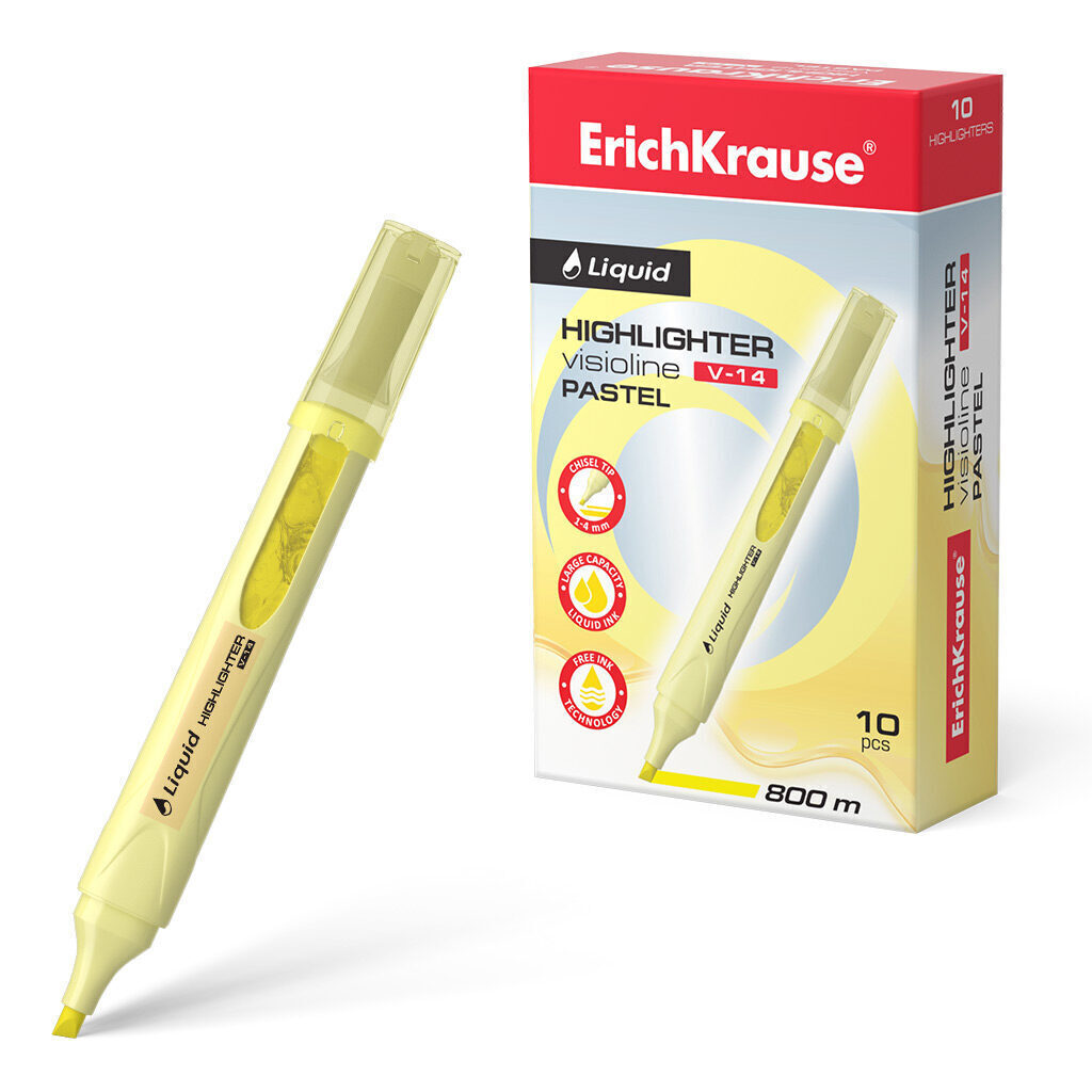Текстовыделитель EK Liquid Visioline V-14 Pastel, 0,6 - 4мм, желтый, с жид. чернилами