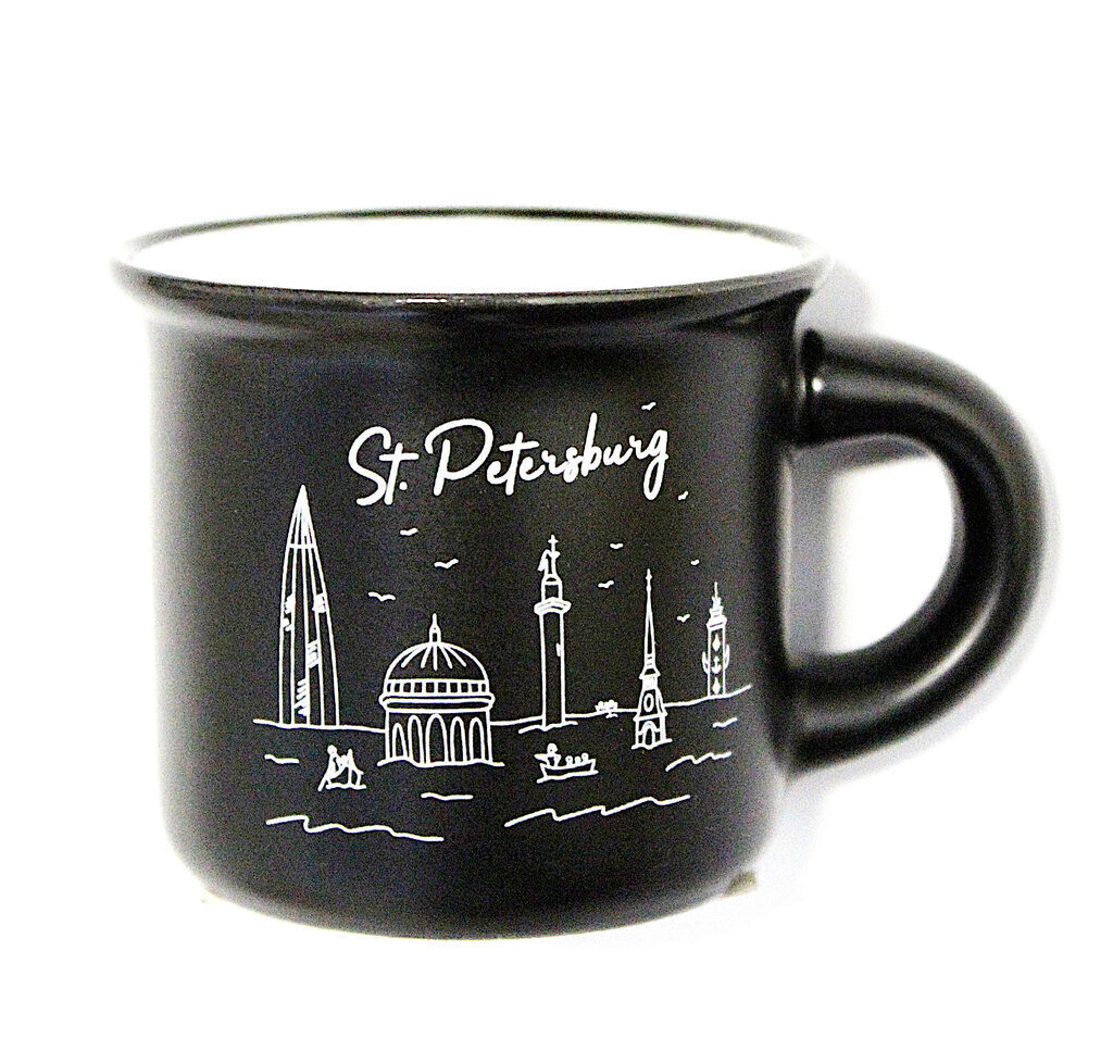 Кружка сувенирная  50 мл  "СПб. Потоп" фарфор, матовая черная