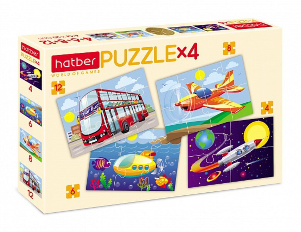 Пазл 4в1 200*140мм.  4+6+8+12 элементов "Виды транспорта"