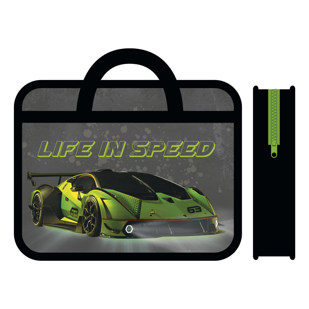 Папка А4 (330*260*75) с ручками, молния, пластик "Life in speed"