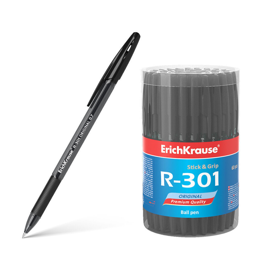 Ручка шар. ЕК R-301 0,7мм CLASSIC Stick Grip черная, тонир.пласт.корп., резиновый дежатель