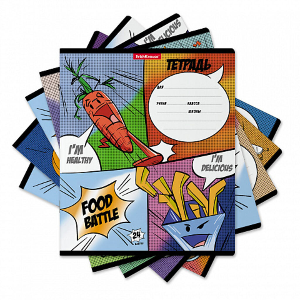 Тетрадь А5 24л кл. Erich Krause "Food Battle," MIX-PACK