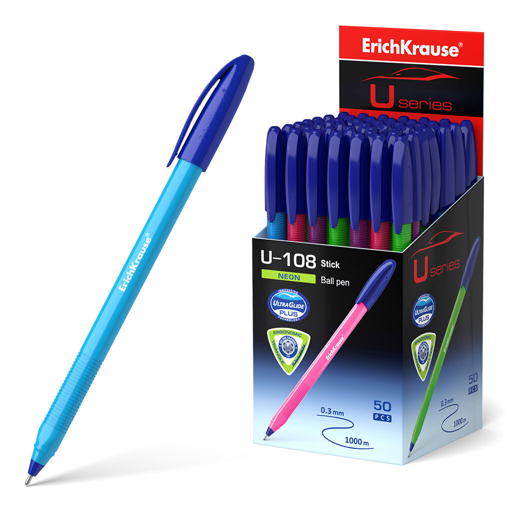 Ручка шар. ЕК ULTRA GLIDE U-108 Neon Stick синяя,1мм