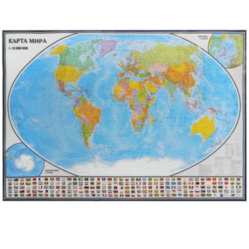 Карта Мира Политическая (100х70) 1:35млн., с флагами государств