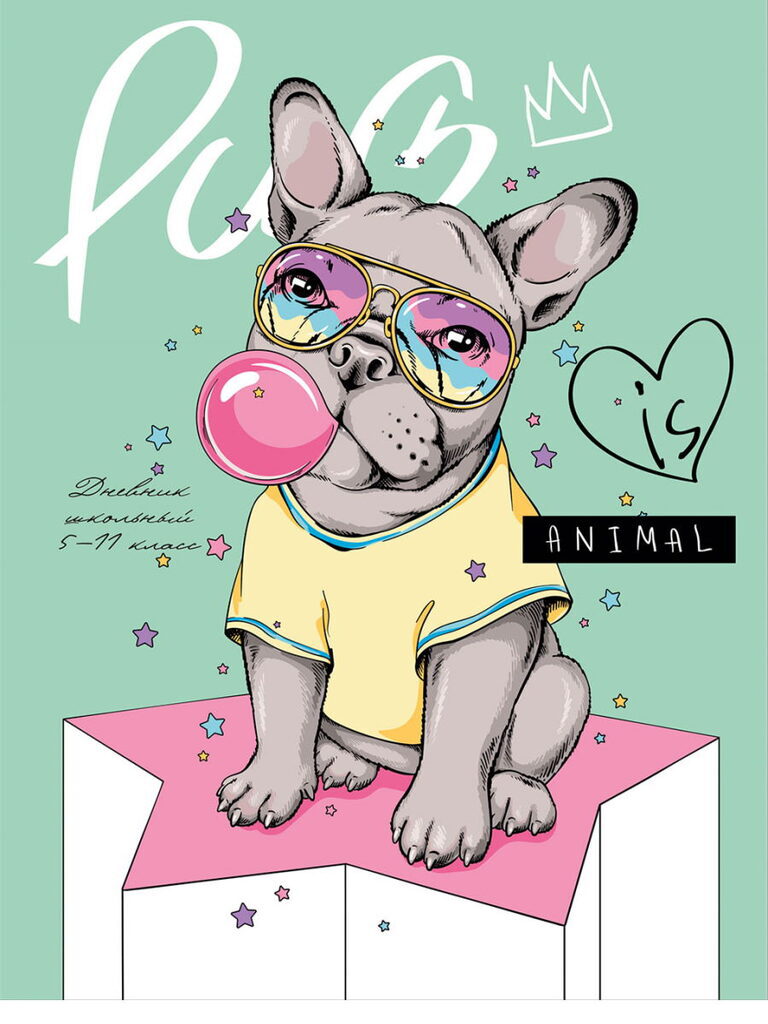 Дневник старш кл. обл. 7БЦ "Модный бульдог" глиттер, 48л.