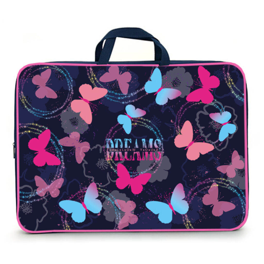 Папка А3 (475*345*75) с ручками, молния, ткань "Яркие бабочки"