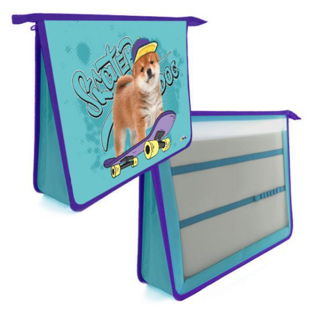Папка д/труда А4 (340*245*75) 2отд. молния сверху, пластик "Skater dog"