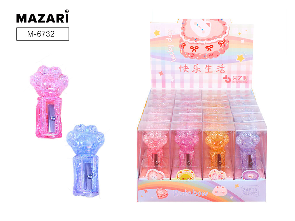 Точилка пласт. 1 отв. "Paw" 4 цв.