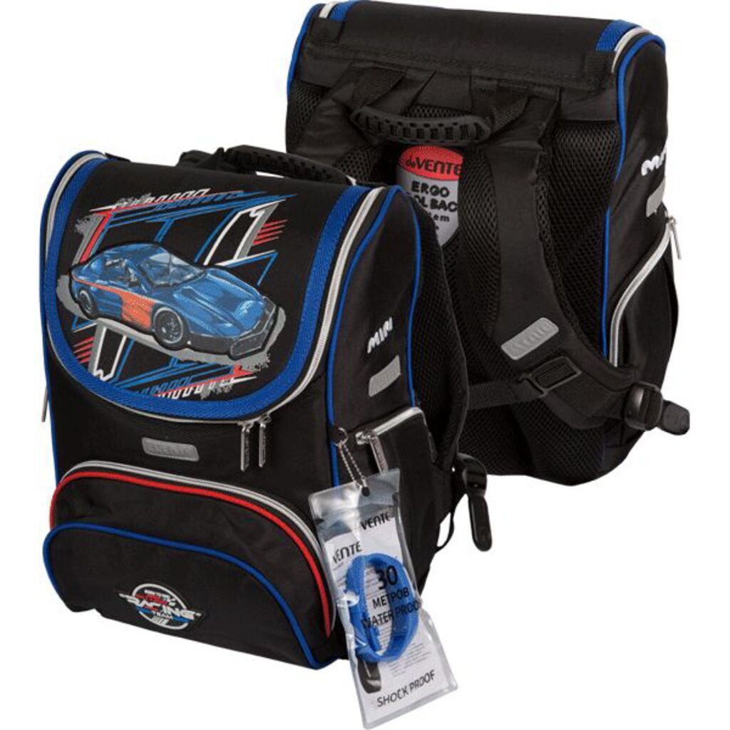 Ранец школьный 35*26*20см Mini. Racing полиэстер,  1 отд на замке, 3 карм, светоотр. 800гр