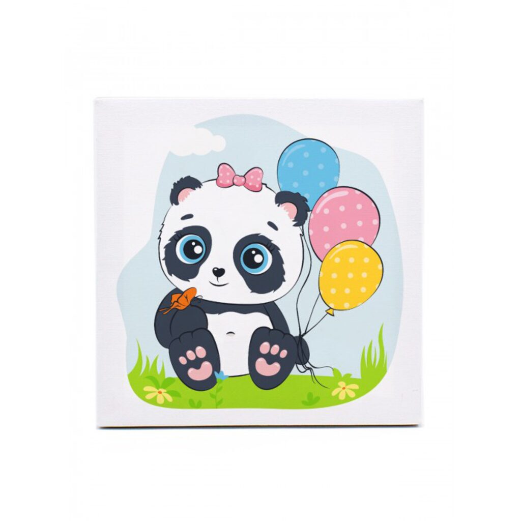 Картина по номерам на холсте 20*20см  "Панда с шариками"