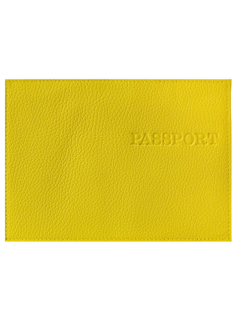 Обложка для паспорта натуральная кожа Флоттер, жёлтая , тисн.конгрев
