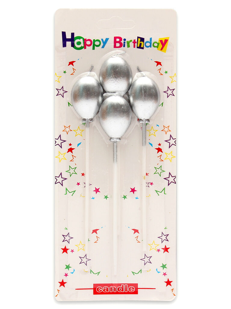Свечи для торта "Серебряные шары" на длинных пиках 4шт