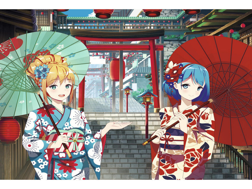Картина по номерам на холсте 40*50см "Аниме. Девушки в кимоно"