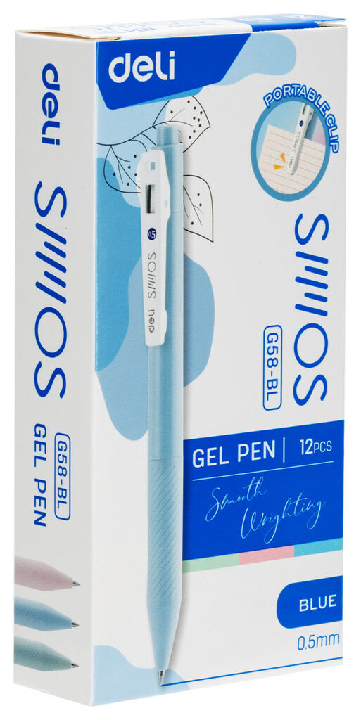 Ручка гелевая Deli  0,5мм синяя, корпус голубой