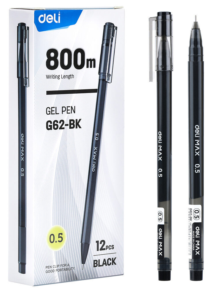 Ручка гелевая Deli MaX      0,5 мм черная, корп. черный