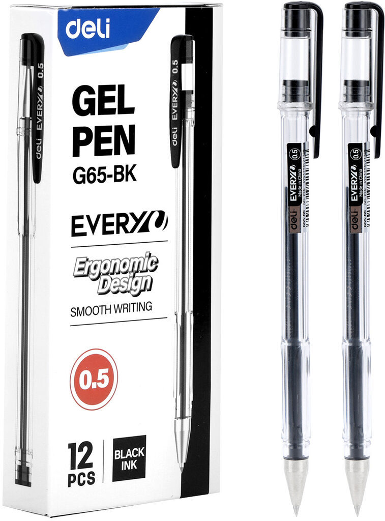 Ручка гелевая Deli EveryU  0,5мм черная, прозрачный корпус
