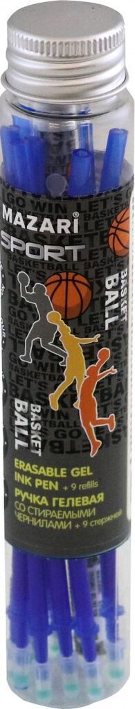 Набор ручка гелевая стираемая + 9 стержней MAZARI "Sport" синяя, 0,5мм