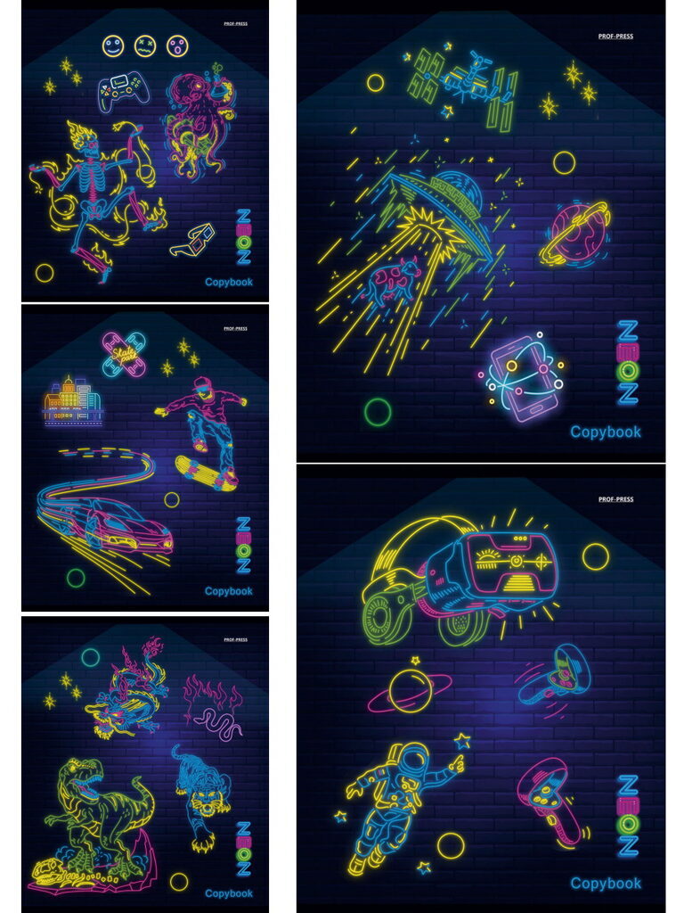Тетрадь А5 48л кл. Проф-Пресс "Neon" белизна 100%