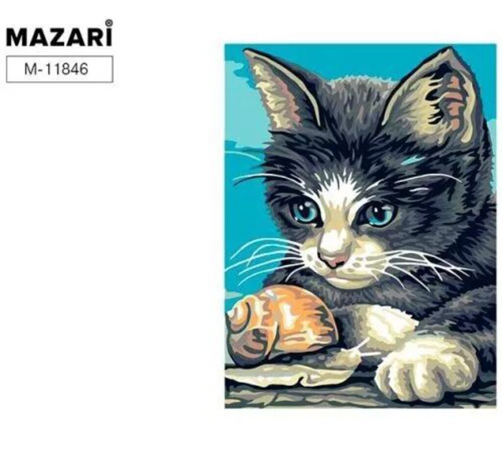 Мозаика алмазная по номерам на картоне с мольбертом 21*25см "Кот с улиткой" (частичная выкладка)