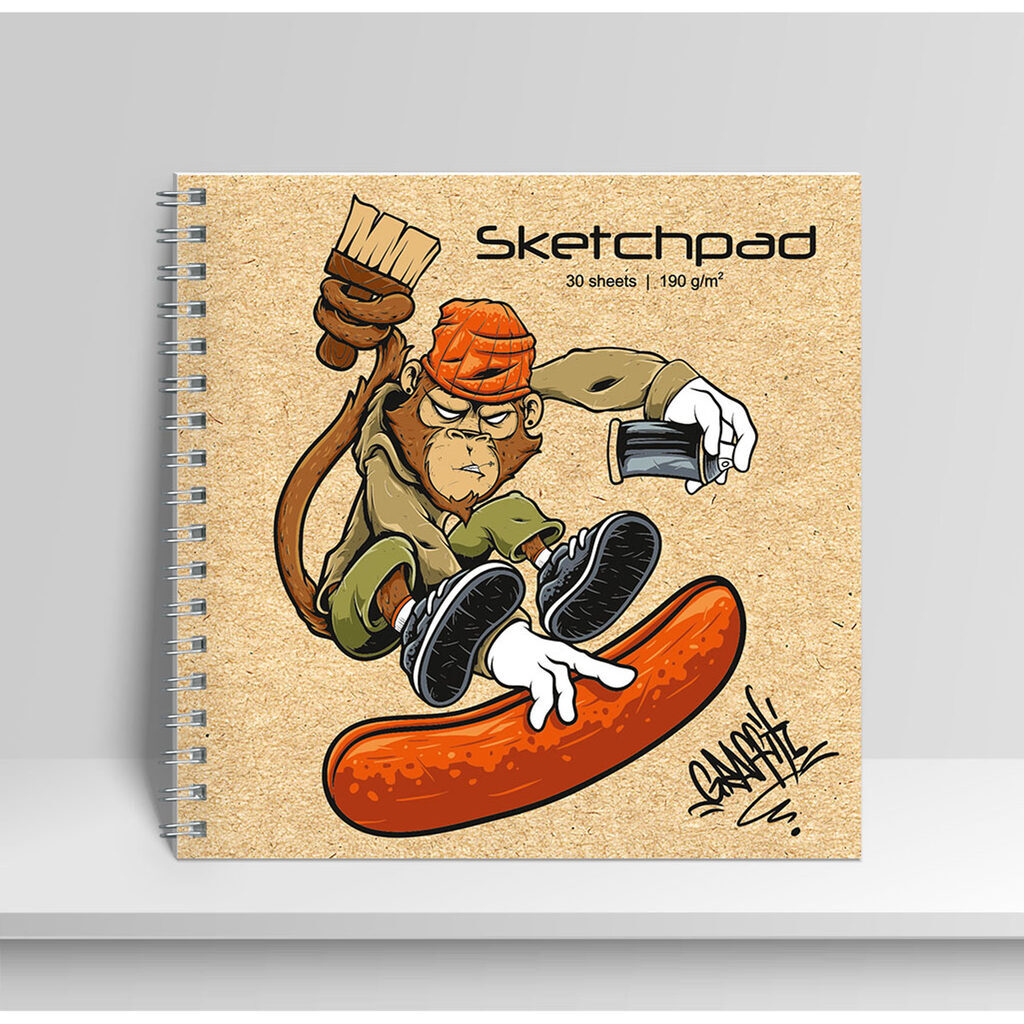 Скетчпад 195*195мм  30л., гребень, 190гр/м2, "Обезьяна" крафт*