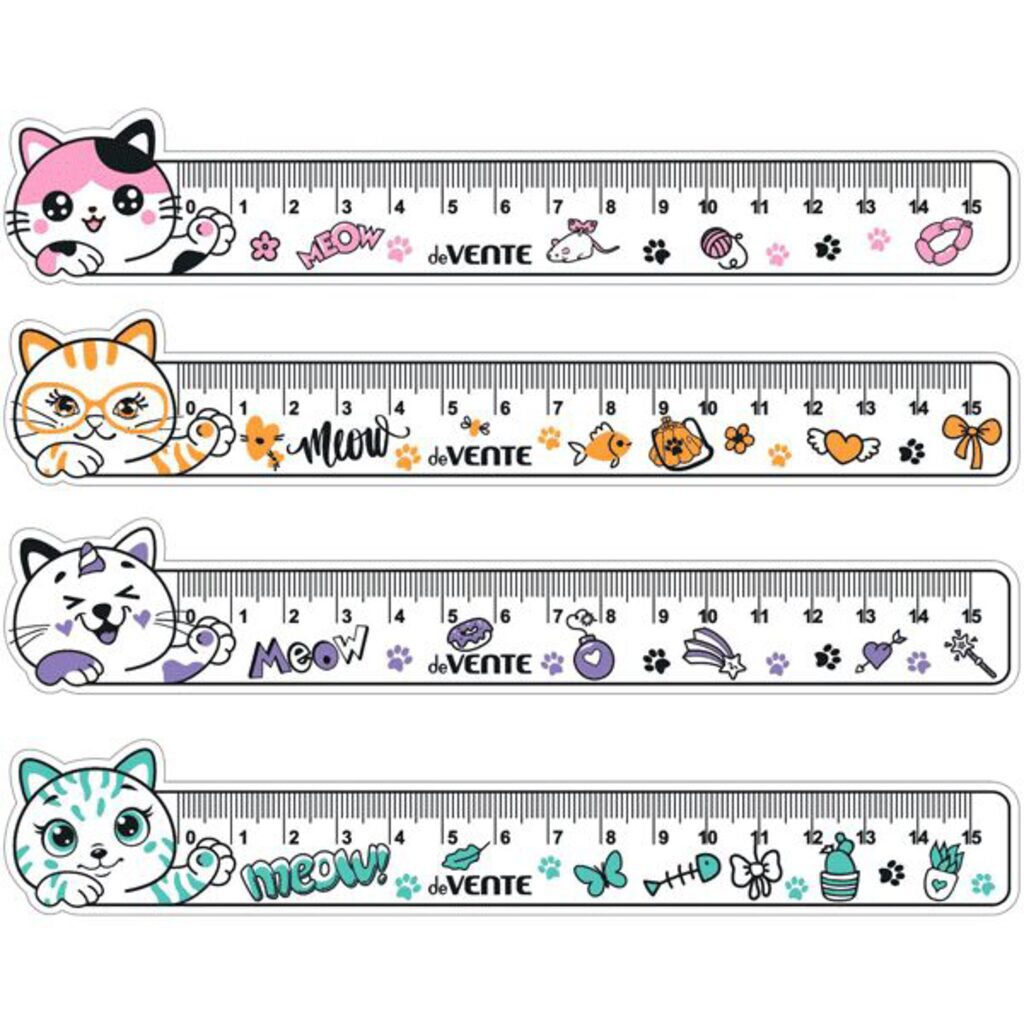 Линейка 15 см пластик. фигурная CAT, гибкая, ассорти