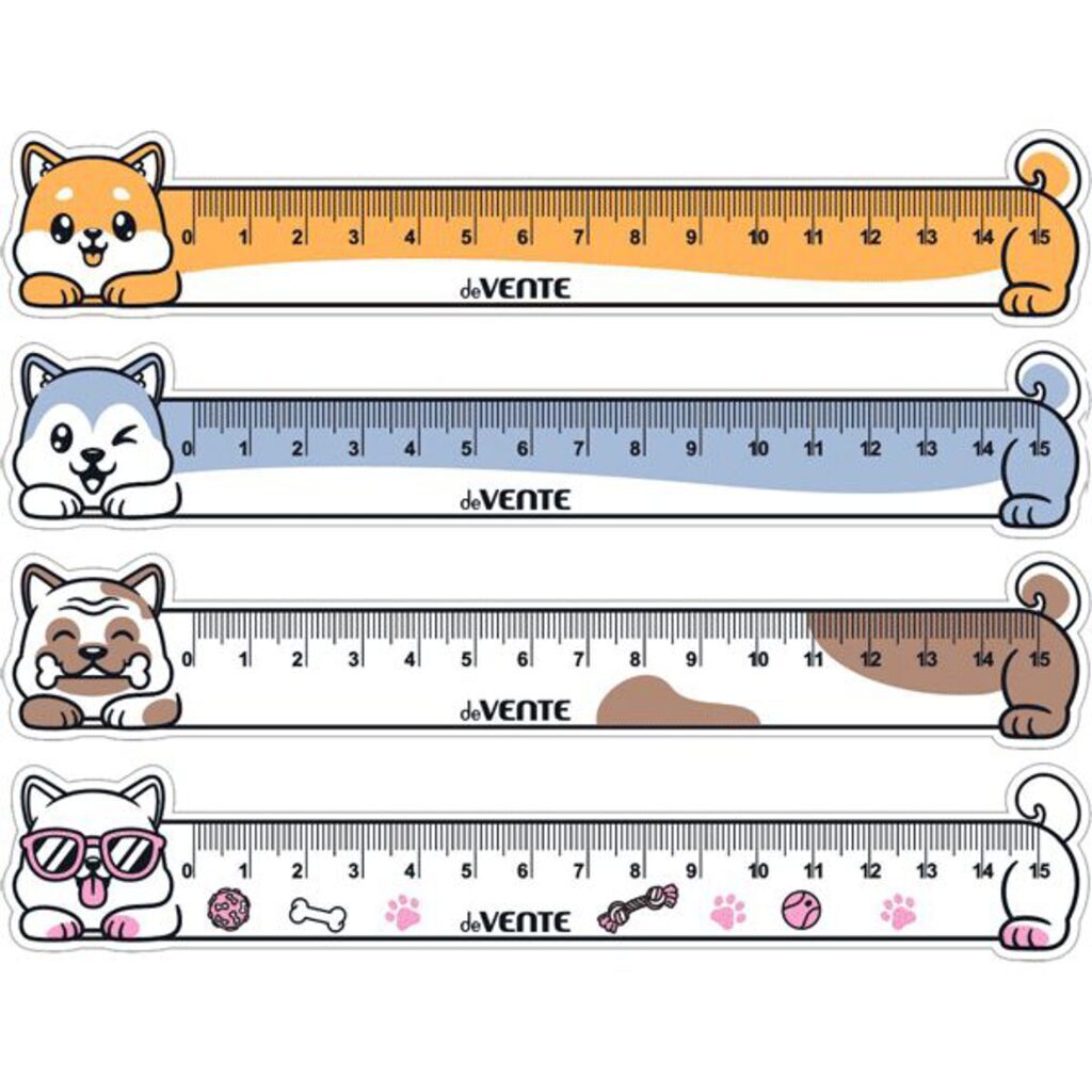 Линейка 15 см пластик. фигурная DOG, гибкая, ассорти