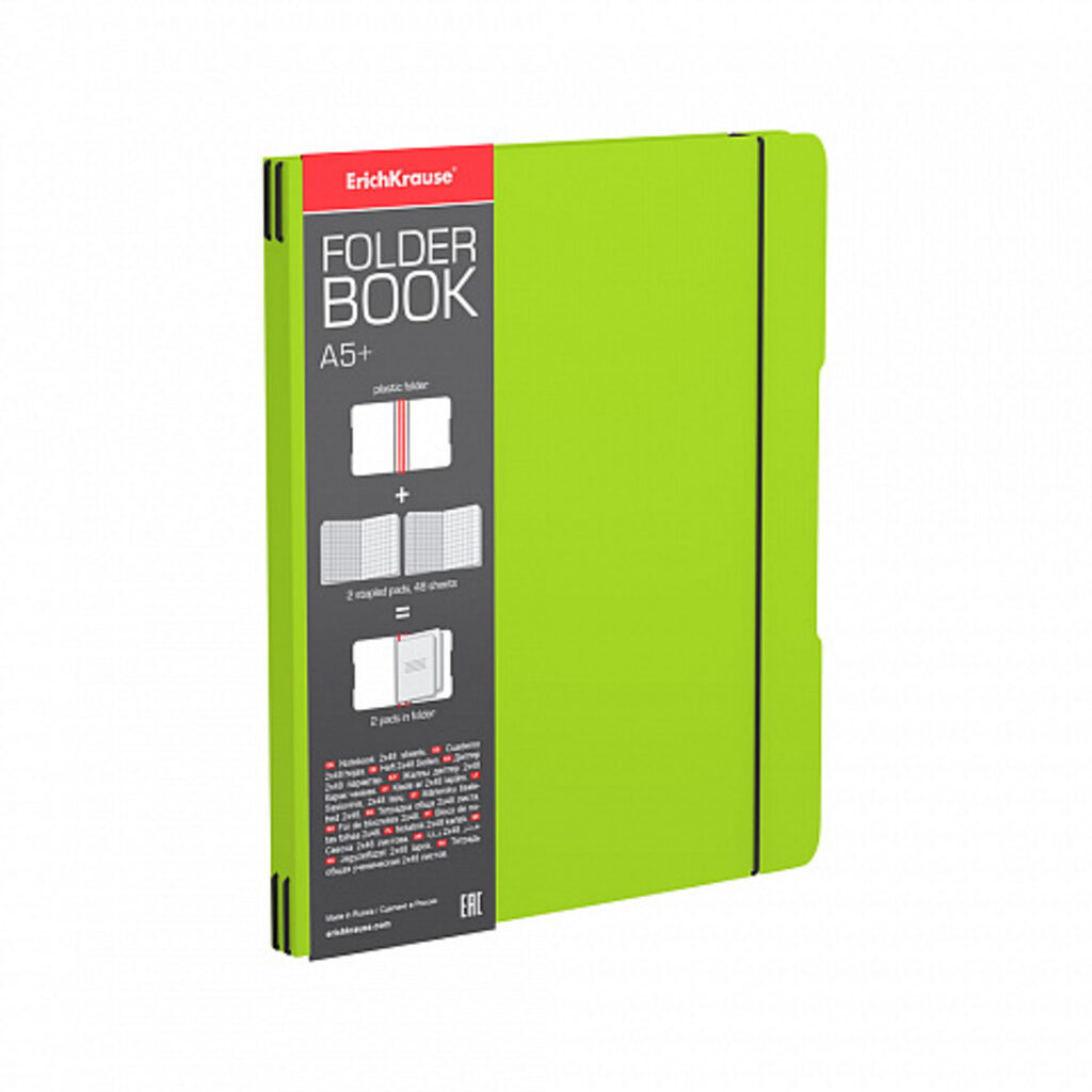 Тетрадь А5  2*48л. кл. Erich Krause "FolderBook Neon,",съемная пластик. обл. зеленая