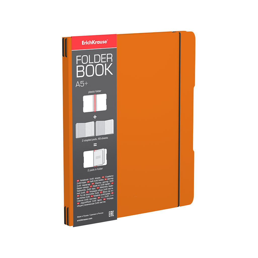 Тетрадь А5  2*48л. кл. Erich Krause "FolderBook Neon,",съемная пластик. обл. оранжевая