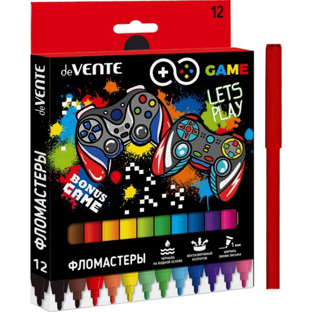 Фломастеры  12цв "deVENTE. Game" , вентил.колпачок, картон