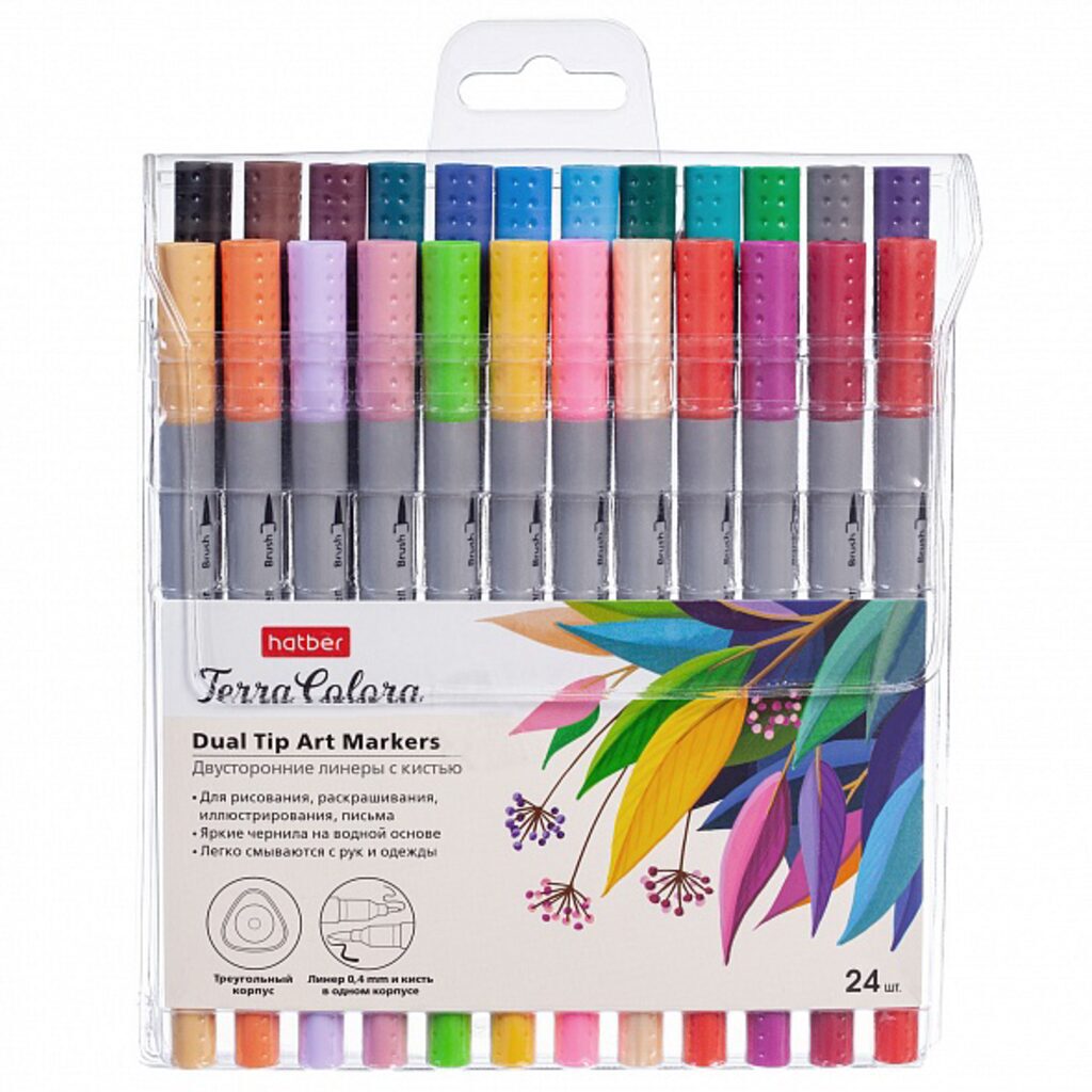 Набор маркеров  24цв. кистевидн.+линер HATBER "Terra Colora"