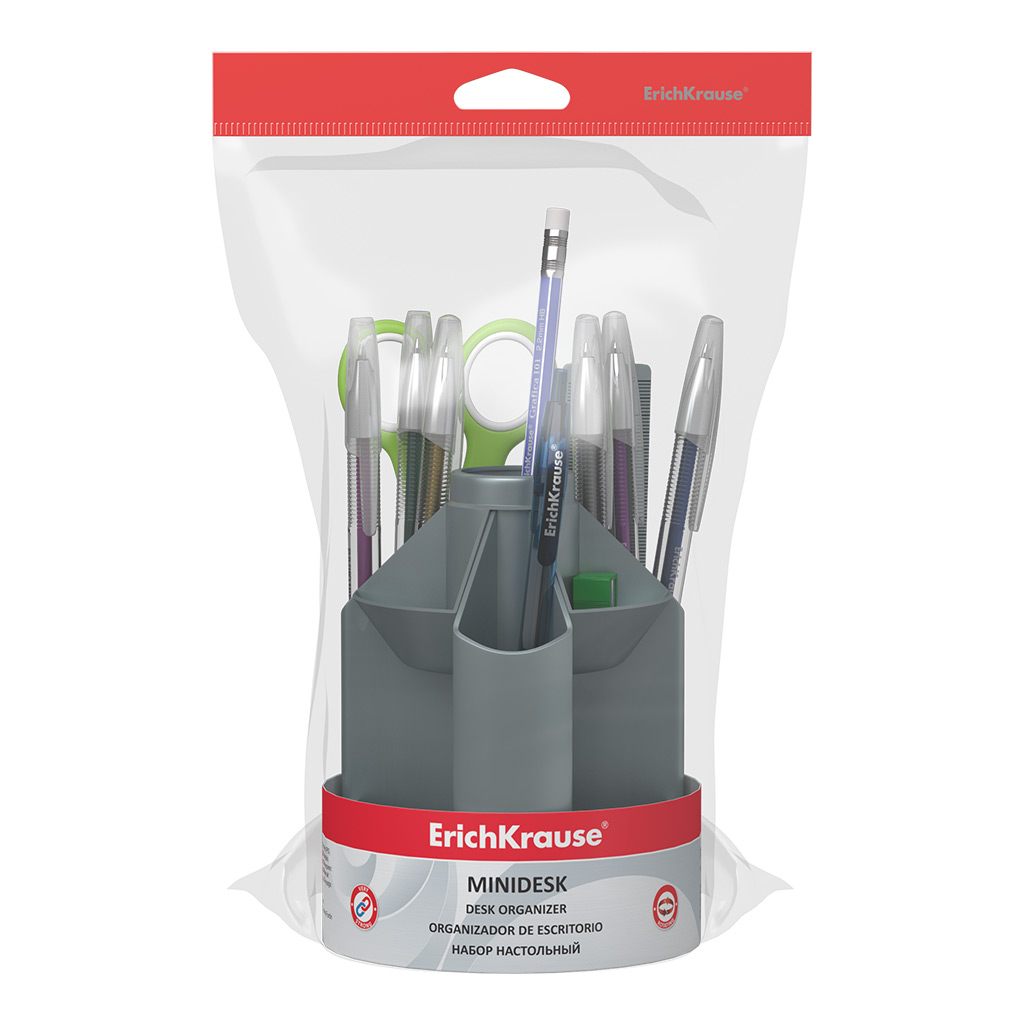 Набор настольный вращающийся пластиковый ErichKrause® Mini Desk, Ice Metallic, серебряный