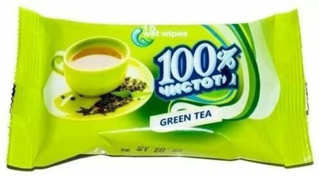 Салфетки влажные  100% чистоты, Зеленый чай, 15 шт
