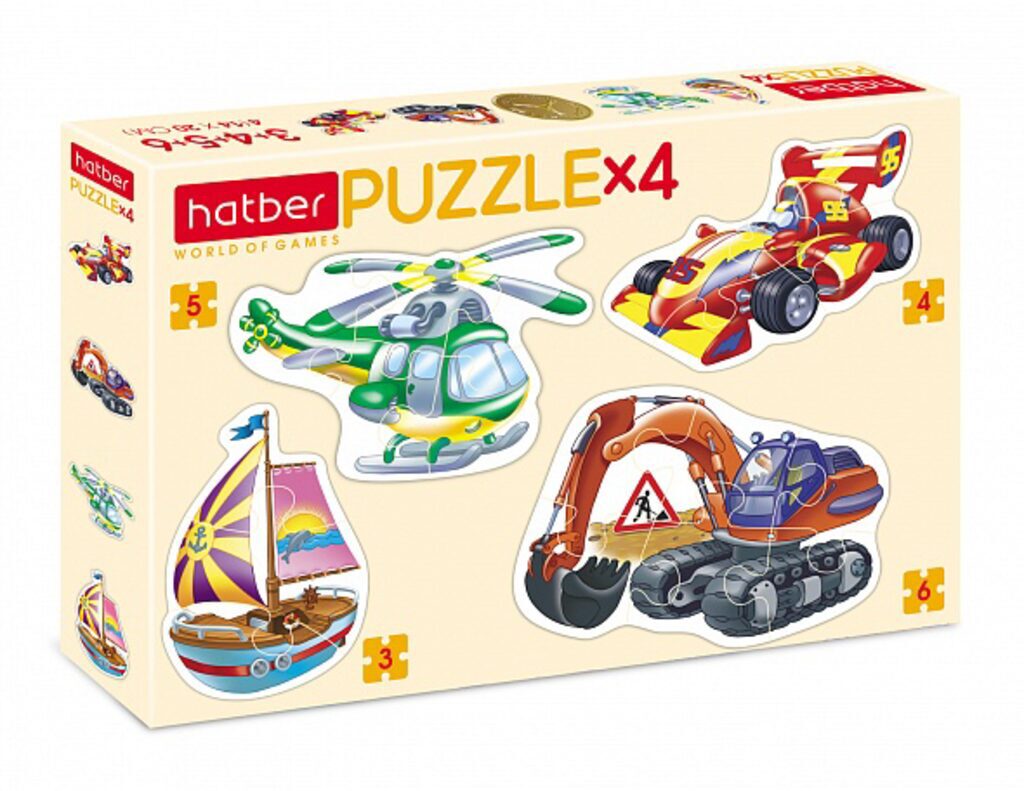 Пазл 4в1 200*140мм.  3+4+5+6 элементов "Транспорт"