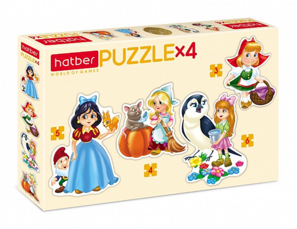 Пазл 4в1 200*140мм.  3+4+5+6 элементов "Девочки из сказок"