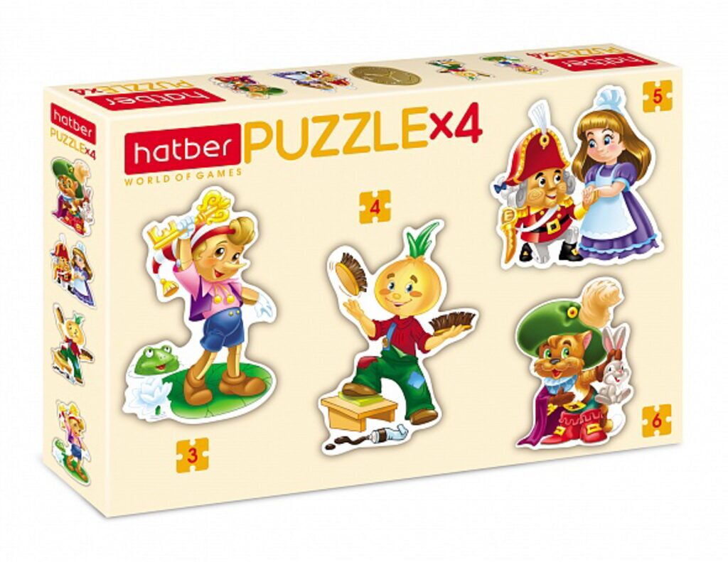 Пазл 4в1 200*140мм.  3+4+5+6 элементов "Герои сказок"