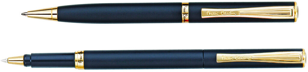 Набор: ручка шариковая+роллер Pier Cardin, корпус-латунь, черный, позолото