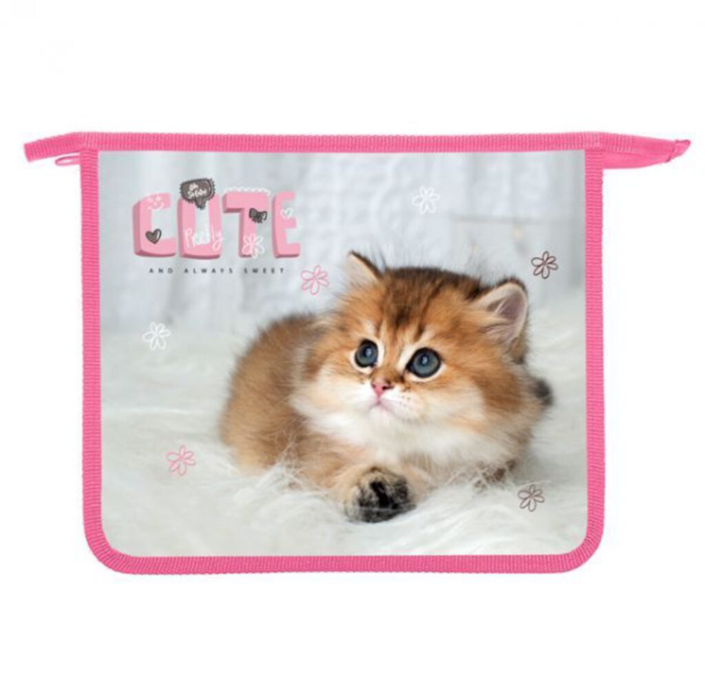 Папка д/тетрад. А5 (240*205*45) 1отд. молния сверху, пластик "Cute kitty" диз. с двух сторон