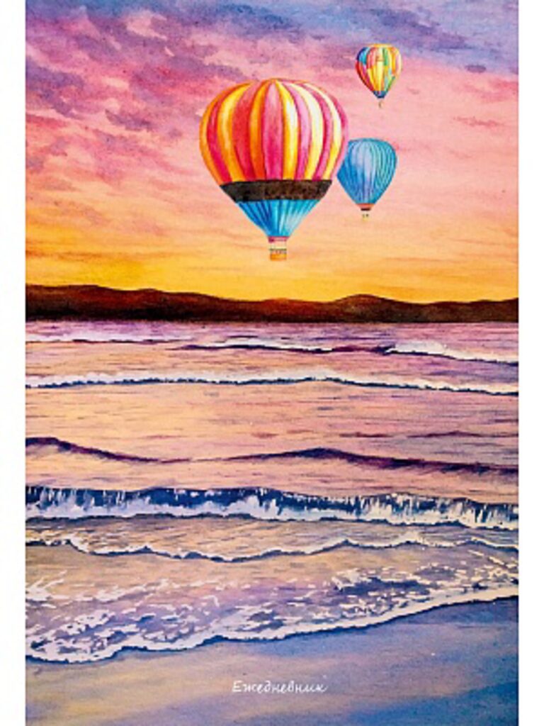 Ежедневник недат. А5  80л., 7БЦ "Аэростаты над морем" твин.лак.