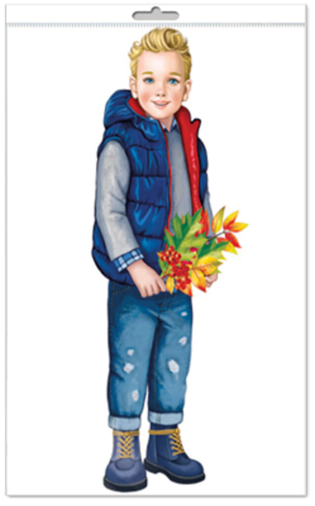 Плакат фигурный 30*40см "Мальчик с осенними листьями"