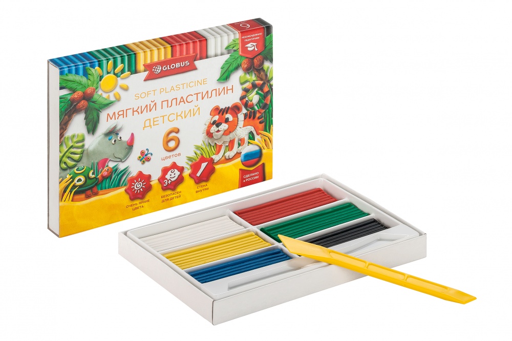 Пластилин  6цв  90гр. Детский мягкий  к/к, стек