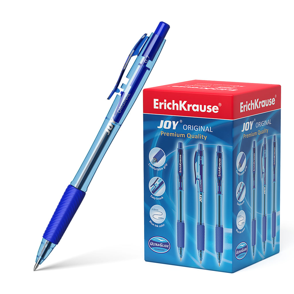 Ручка шариковая автоматическая ErichKrause JOY® Matic&Grip Original 0.7, Super Glide Technology, цвет  чернил синий (в коробке по 50 шт.)