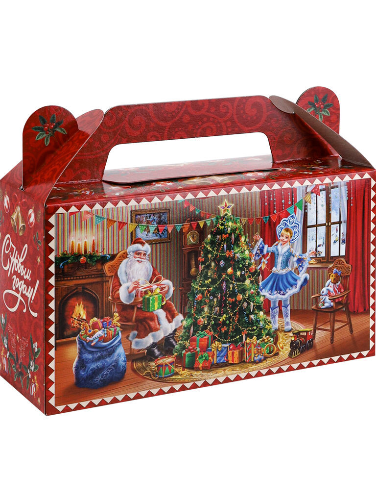 Коробка для конфет  500гр Сундук"Дед Мороз дарит подарки "