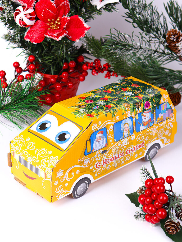 Коробка для конфет  800гр Машинка "Грузовичок" жёлтый