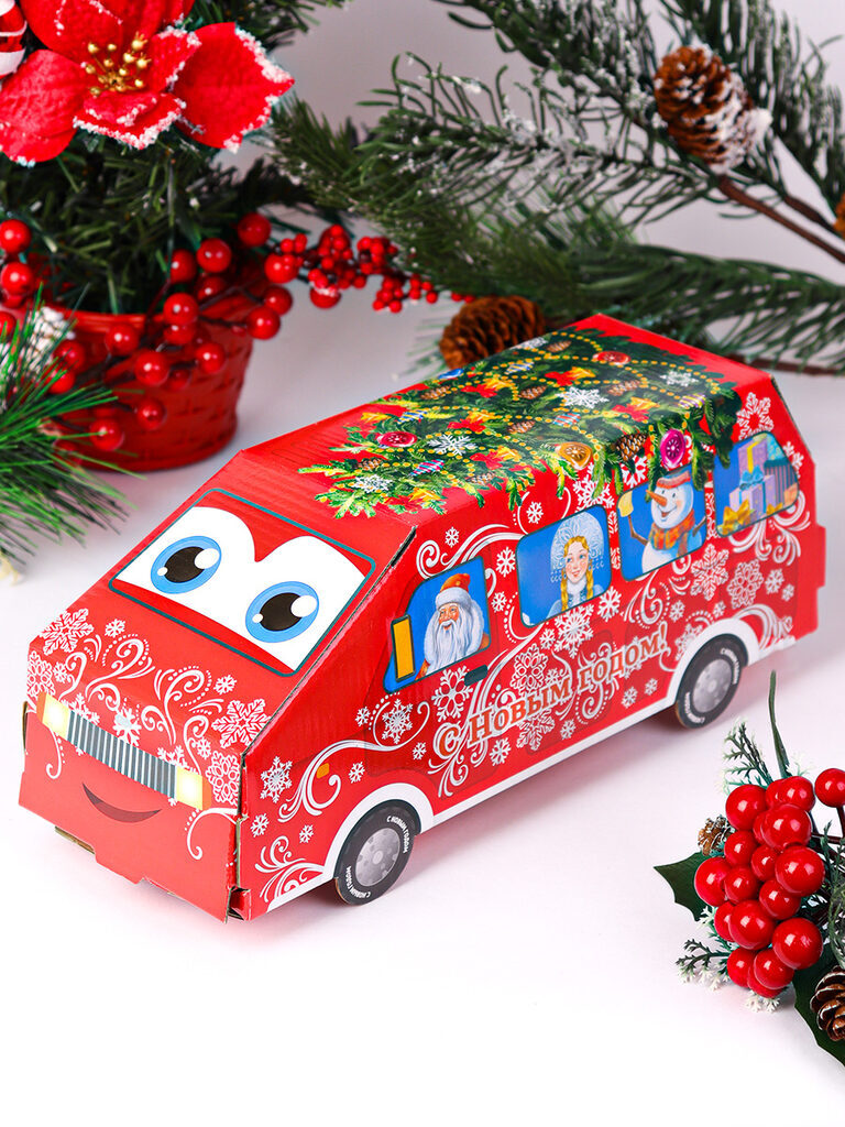 Коробка для конфет  800гр Машинка "Грузовичок" красный