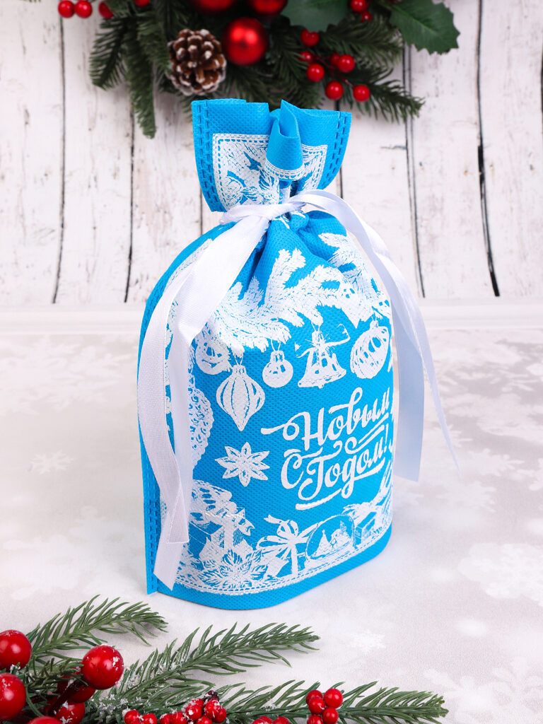 Мешочек 24*18*9 см "Новогоднее настроение" голубой