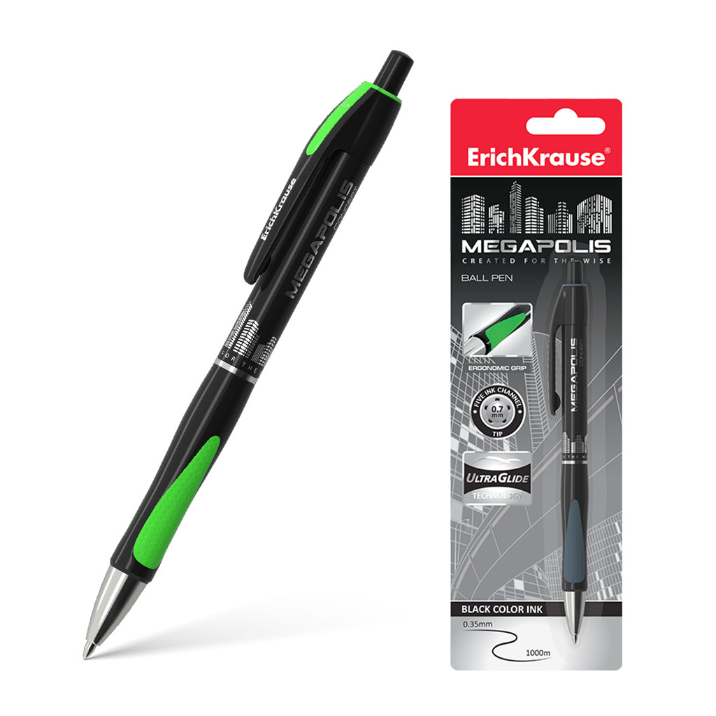 Ручка шариковая автоматическая ErichKrause MEGAPOLIS Concept Matic&Grip 0.7, Super Glide Technology, цвет чернил черный (блистер 1 шт.)