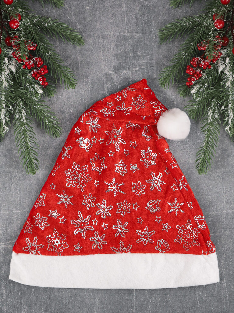 Колпак Новогодние снежинки, 28*35см, красный