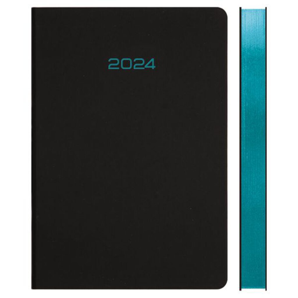 Ежедневник дат. 2024г А5 deVENTE Duo 352стр., черный/голубой, иск. кожа, 2 ляссе, 70г/м2